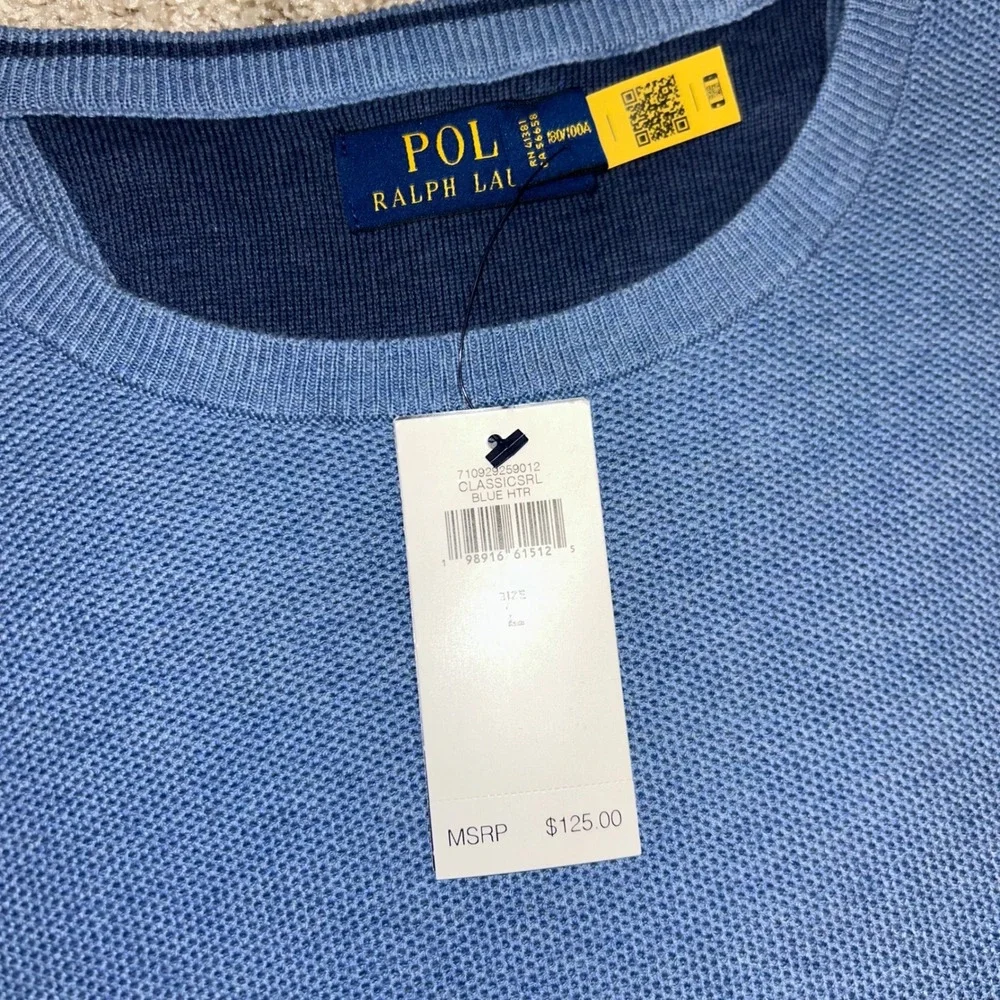 NWT Polo Ralph‎ Lauren Textured Cotton Long Sleeve Pullover Men LARGE Blue Htr